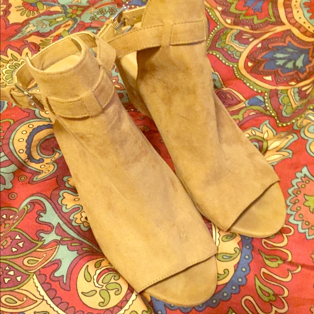 Camel suede peep toe wedge heel forever 21